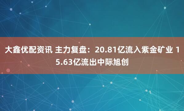 大鑫优配资讯 主力复盘:20.81亿流入紫金矿业 15.63亿流出中际旭创